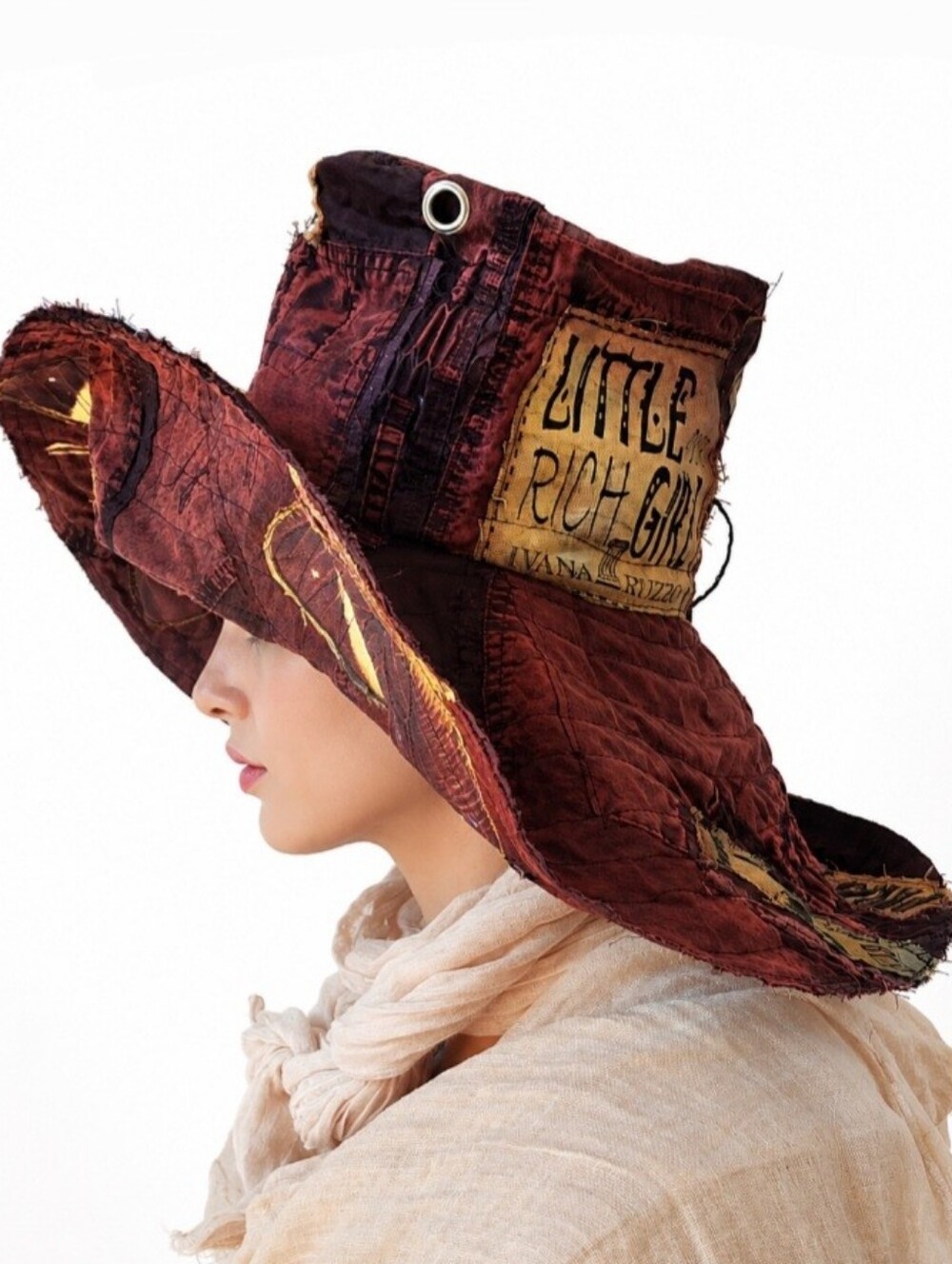 Designer Top Hat Upcycled Raw Wide-Brim Butterfly Patched Artisan Hat